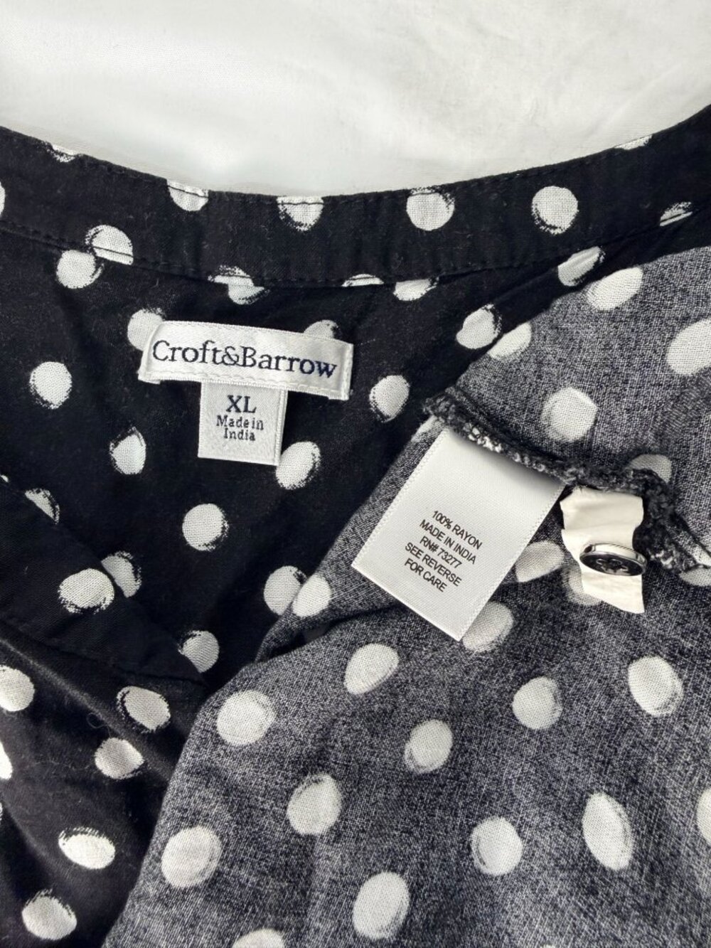Croft & Barrow Womens XL Polka Dot Blouse Black White Peplum Tunic Top - Picture 4 of 14